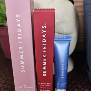 Summer Fridays Skincare Set. R+R Mask, Cherry Lip Butter And Mini Hangover Mask